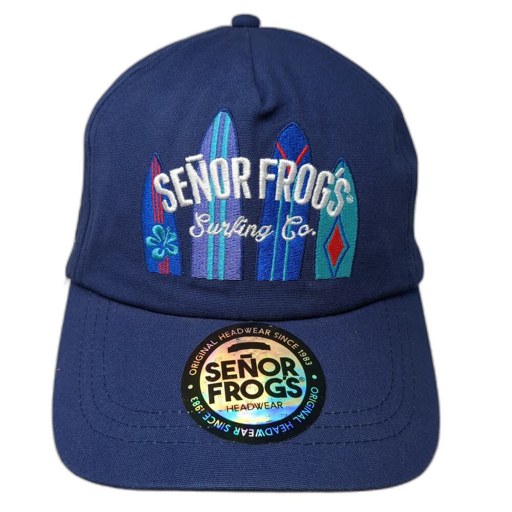 Senor Frog's 5 Panel Blue One Size Hat Cozumel Mexico Surfboard Snapback Graphic
